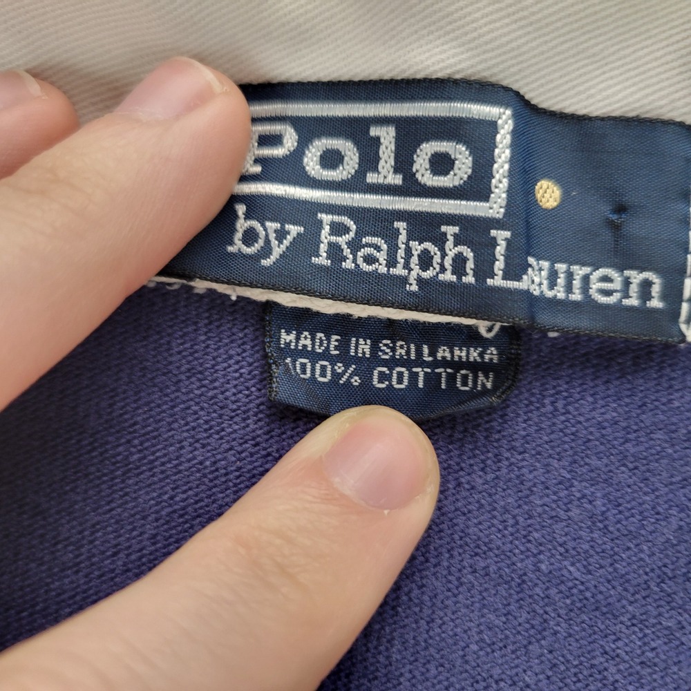 Polo Ralph Lauren Rugby Shirt Mens XL Blue Yellow Striped Elbow Patches Vintage - Picture 4 of 14
